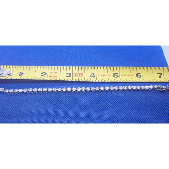 925 Silver Bezel-Set Cubic Zirconia Tennis Bracelet- 7" Excellent! - Picture 5 of 8